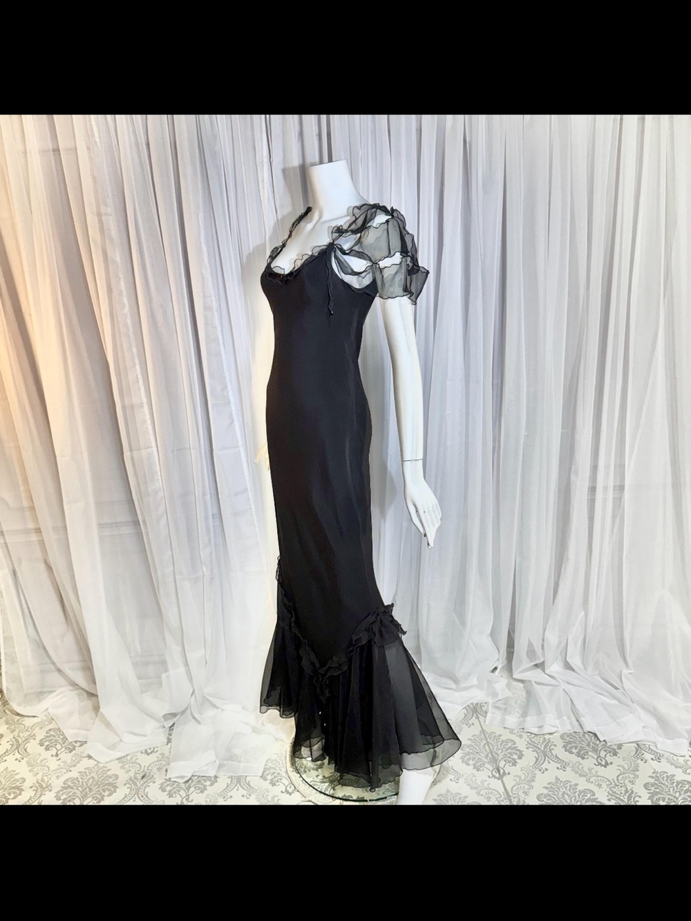 Vintage evening dress, CAROL PERETZ 1990s black silk mermaid slip dress